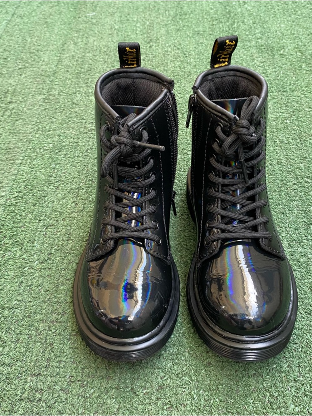 Dr.marten Black Patent Lace-Up Combat Boots with Side Zipper